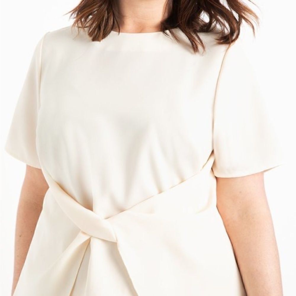 Eloquii White Cream Knot Front Top Blouse